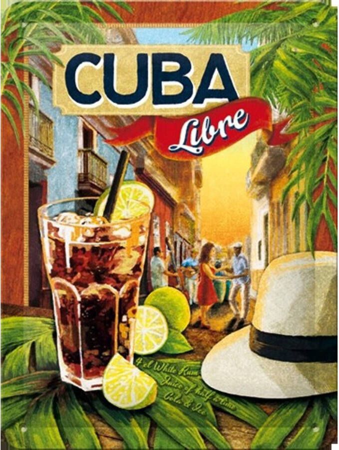 Merkloos Tinnen plaatje Cuba Libre 15 x 20 cm Metalen wandbordjes