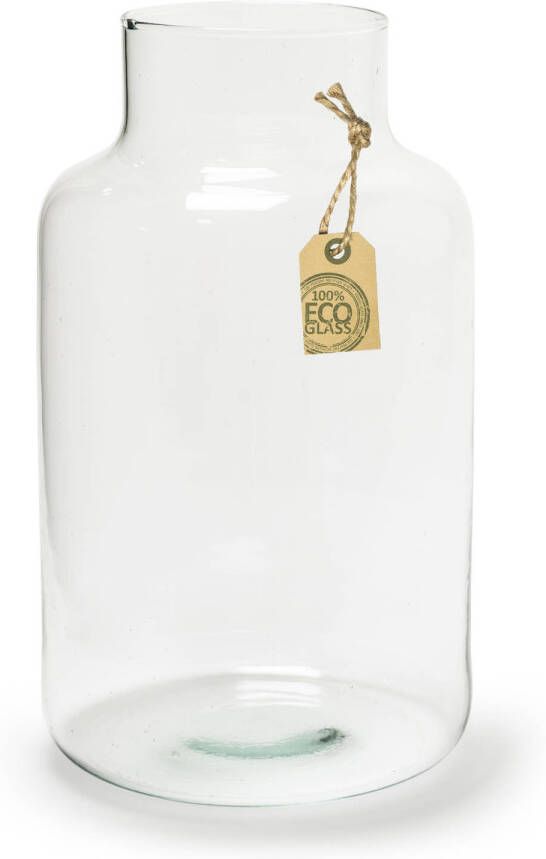 Merkloos Transparante Eco melkbus vaas vazen van glas 25 cm hoog x 14.5 cm breed. Boeket of losse bloemen Vazen