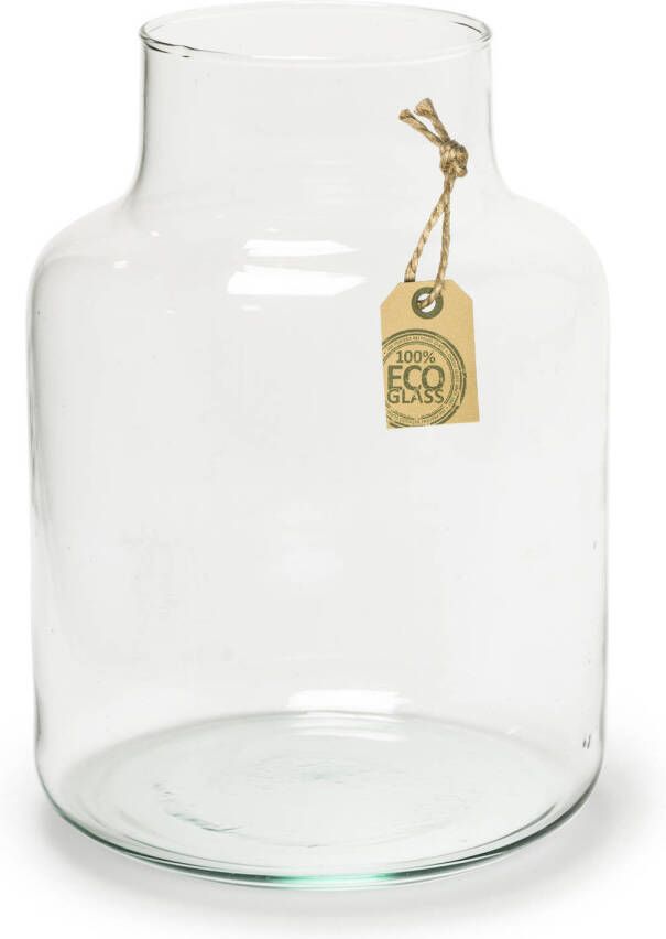 Merkloos Transparante melkbus vaas vazen van eco glas 14 x 20 cm Gerecycled glas Woonaccessoires woondecoraties Glazen bloemenvaas Boeketvaas Melkbusvaas melkbusvazen Vazen
