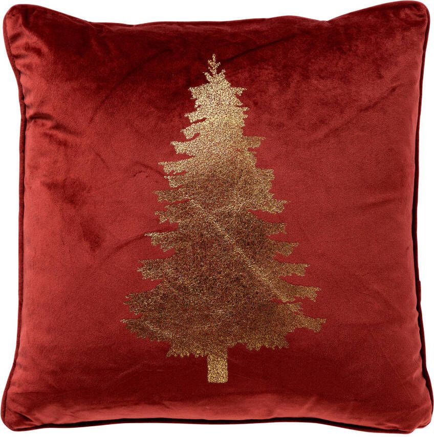 Merkloos TREE Sierkussen 45x45 cm Rood Kerst decoratie velvet