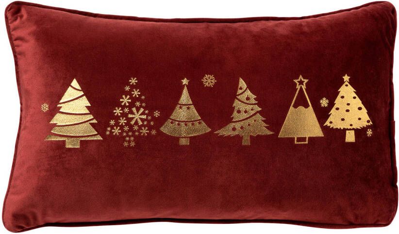 Merkloos TREES Sierkussen 30x50 Rood Kerst decoratie velvet