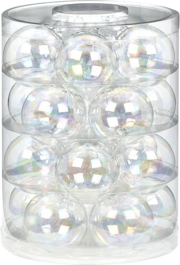 Merkloos Tubes met 60x transparant parelmoer kerstballen van glas 6 cm glans en mat Kerstbal