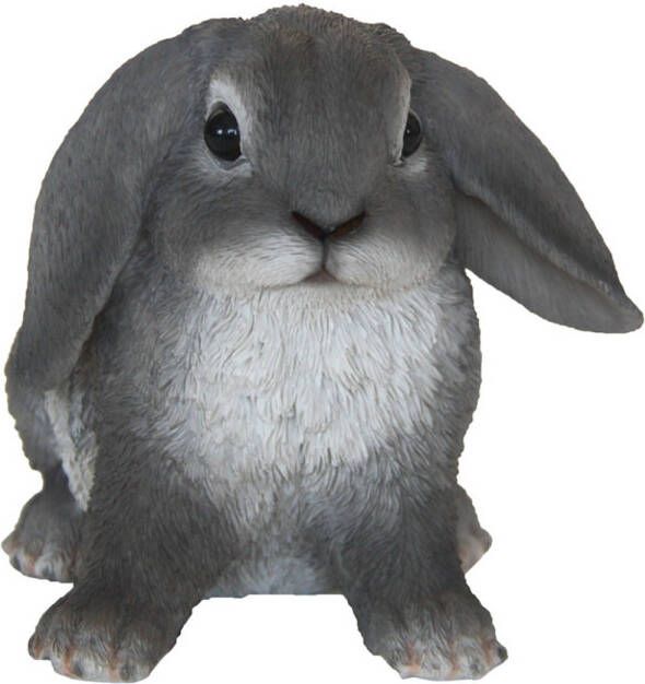 Merkloos Tuinbeeldje grijs Hangoor konijntje 15 cm Beeldjes