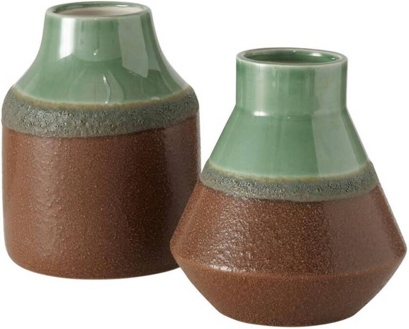 Merkloos Vaas Noella H15cm Stoneware groen bruin