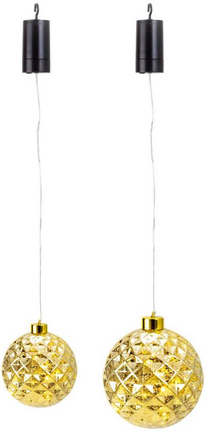 Merkloos Verlichte kerstballen 2x st kunststof goud D12 en D15 cm kerstverlichting figuur