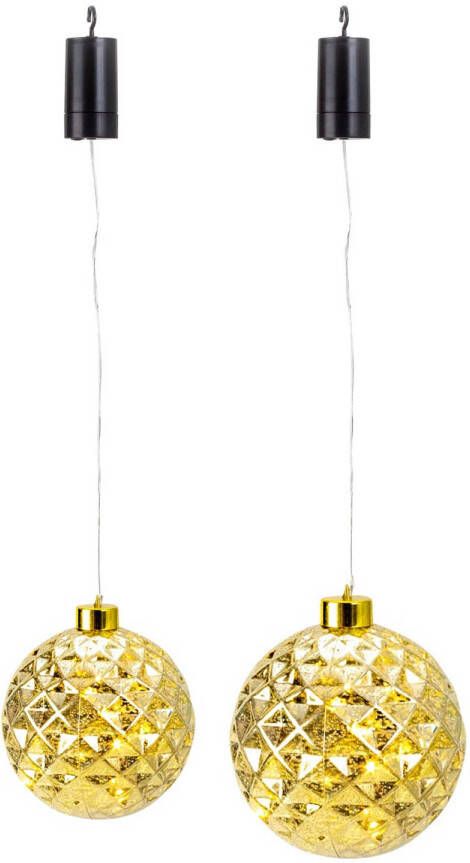 Merkloos Verlichte kerstballen 2x st kunststof goud D15 en D20 cm kerstverlichting figuur