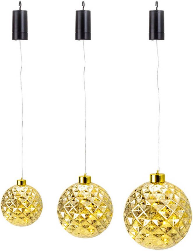 Merkloos Verlichte kerstballen 3x st kunststof goud D12 D15 en D20 cm kerstverlichting figuur