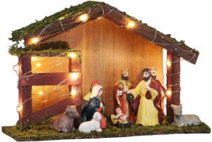 Merkloos Complete kerststallen met 9 beelden en inclusief verlichting 30 cm Kerststallen
