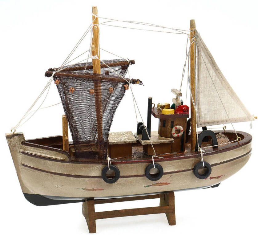 Merkloos Vissersboot schaalmodel Hout 30 x 8 x 27 cm Maritieme boten decoraties voor binnen Beeldjes