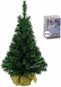 Merkloos Volle Mini Kerstboom kunstboom Groen 45 Cm Inclusief Helder Witte Kerstverlichting Kunstkerstboom