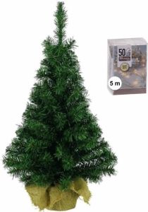 Merkloos Volle Mini Kerstboom kunstboom Groen 45 Cm Inclusief Warm Witte Kerstverlichting Kunstkerstboom