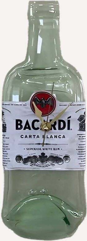 Merkloos Wandklok Bacardi superior rum fles transparant 10 5 x 29 5 cm Wandklokken