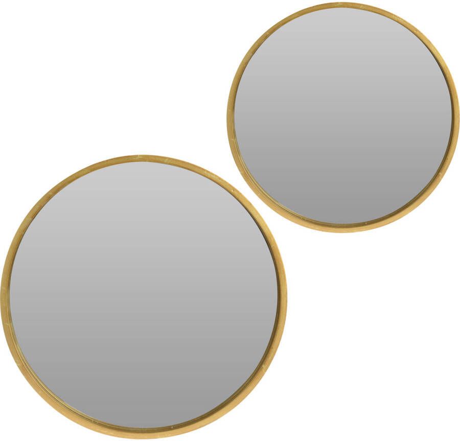 Merkloos Wandspiegels rond 2x goud 40 cm + 50 cm hout Spiegels