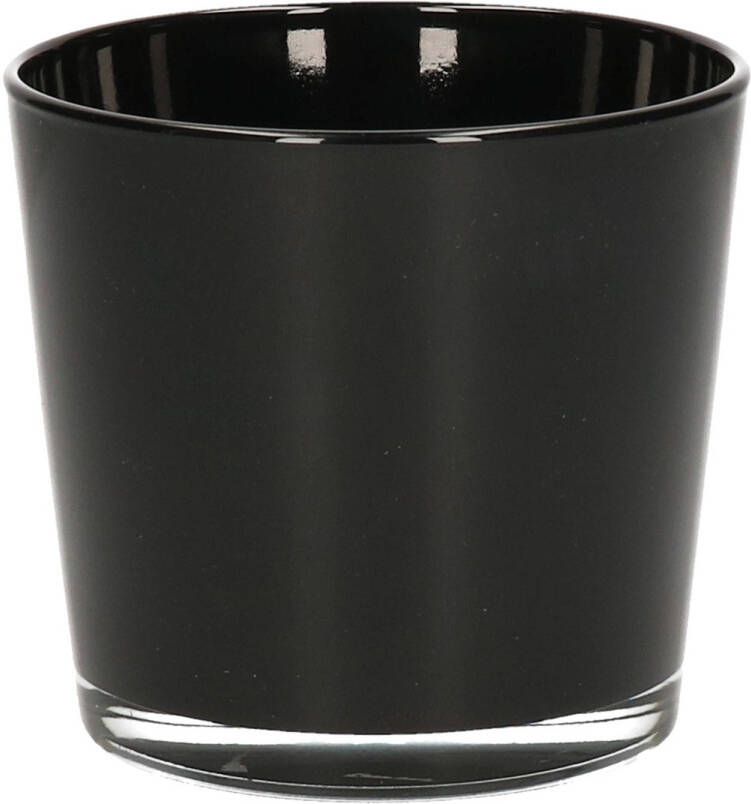 Merkloos Glazen theelichten waxinelichten kaarsenhouders zwart glas 10 x 9 cm Waxinelichtjeshouders