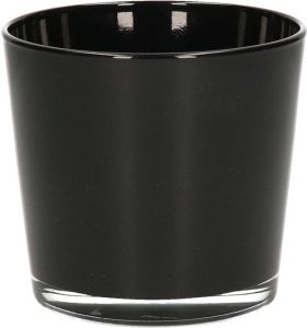 Merkloos Glazen theelichten waxinelichten kaarsenhouders zwart glas 10 x 9 cm Waxinelichtjeshouders