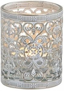 Merkloos Windlicht theelicht houder zilver antiek 7 cm Woonaccessoires woondecoraties kaarsenhouders Waxinelichtjeshouders