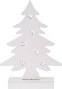 Merkloos Wit Houten Kerstboompje Decoratie 28 Cm Met Led Verlichting