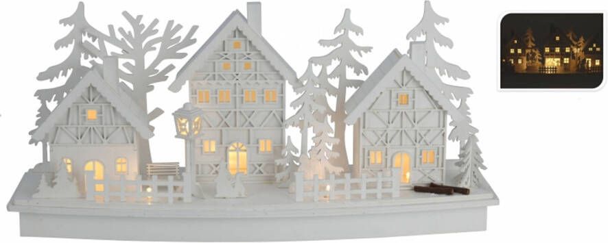 Merkloos Wit kerstdorp met licht type 2 Kerstdorpen