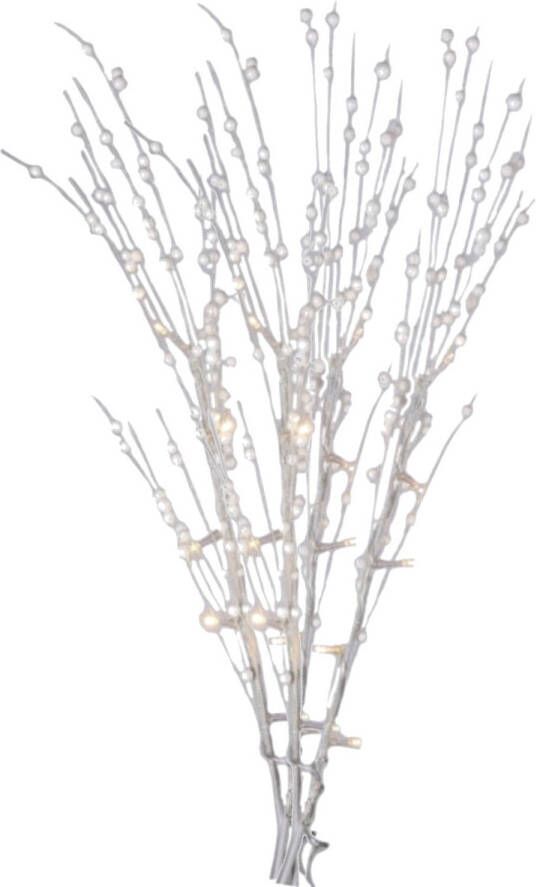 Merkloos Witte glitter kunsttak 76 cm met LED verlichting batterijen Warm wit Kunstbloemen kunsttakken kunstplanten Kunstbloemen