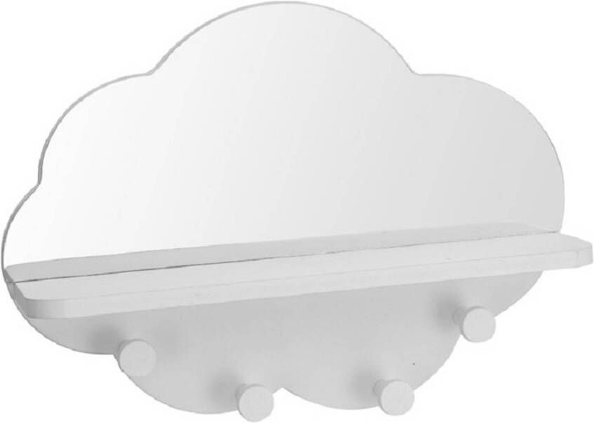 Merkloos Witte kinderkamer kapstok 4-haaks met spiegel wolk vorm 39 cm Kapstokken