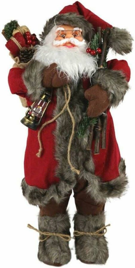 Merkloos XL Luxe Kerst Decoratie Kerstman Staand Rood-Grijs 70cm