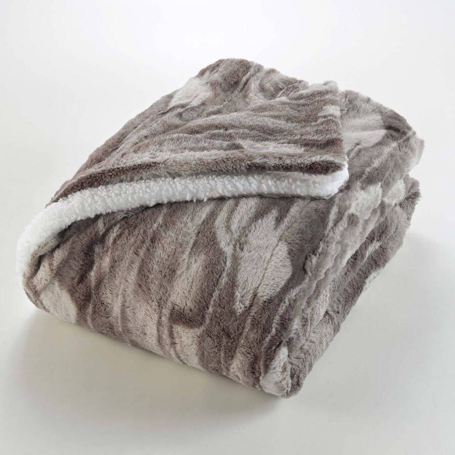 Merkloos Zachte Knuffel Fleece Plaid Sherpa print 180x220 cm Bruin