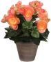 Merkloos Zalmroze Begonia kunstplant 30 cm in grijze pot Kunstplanten nepplanten - Thumbnail 2
