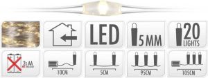 Overige merken S.I.A. Zilverdraad Kerstverlichting op Batterij 95cm 20 LED Lampjes