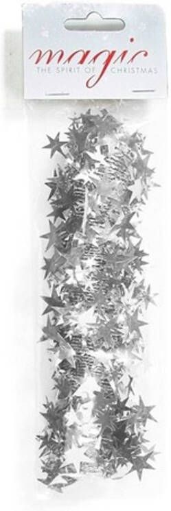 Merkloos Zilveren spiraal slinger met sterren 750cm kerstboomversieringen Kerstslingers