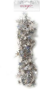 Merkloos Kerst lametta guirlande zilveren sterren glinsterend 3 5 x 750cm kerstboom versiering decoratie Kerstslingers
