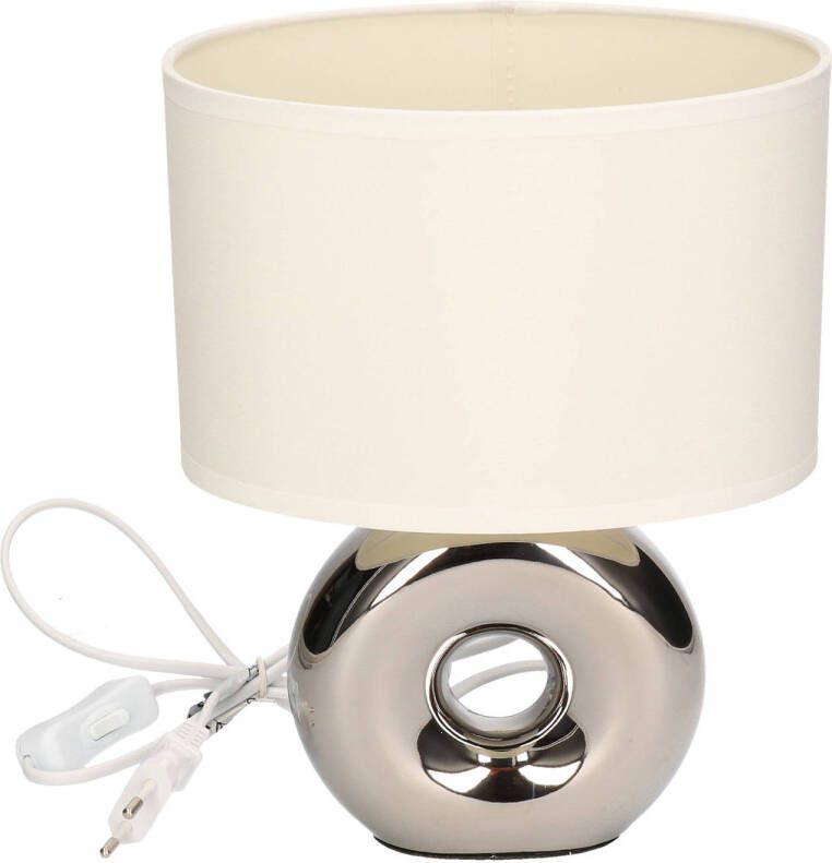 Merkloos Zilveren tafellamp schemerlamp porselein 26 cm Bureaulampen