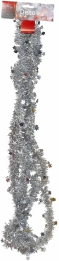 Merkloos Zilveren tinsel slinger met sterren 270 cm Kerstslingers