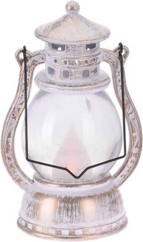 Merkloos Feestverlichting zilver wit kunststof lantaarn 12 cm met vlam effect LED verlichting Lantaarns