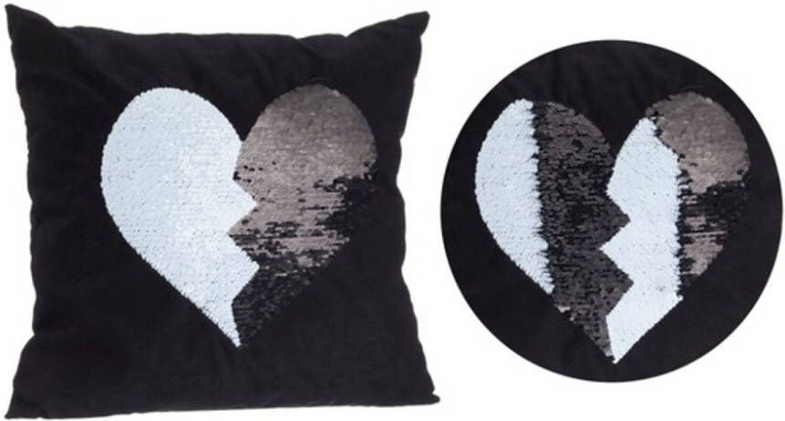 Merkloos Zwart kussen met zwart witte omkeerbare pailletten 40 x 40 cm Sierkussens