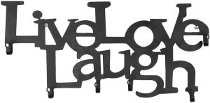 Miadomodo Live Love Laugh metalen wandkapstok met 6 haken 48 x 23 x 3 cm