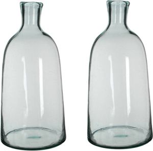 Mica Decorations 2x Fles vazen Florine 26 x 58 cm transparant gerecycled glas Home Deco vazen Woonaccessoires Vazen