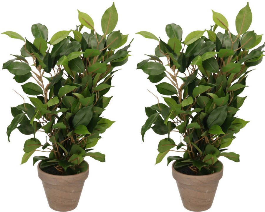 Merkloos 2x Groene ficus kunstplanten 40 cm voor binnen Kunstplanten