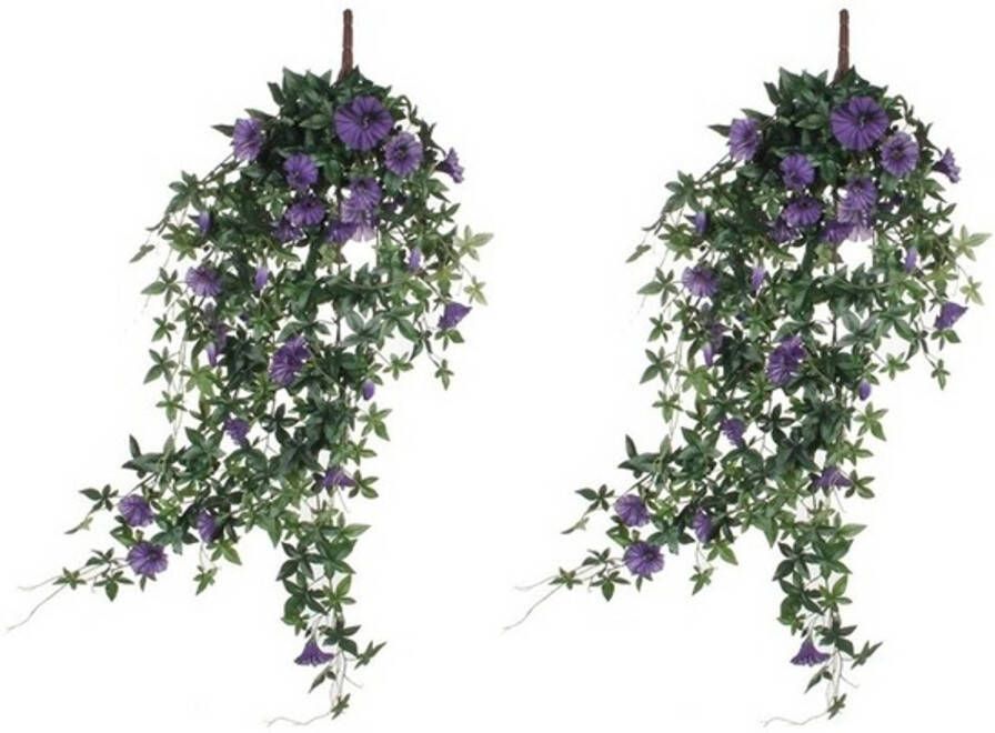 Mica Decorations 2x Groene Petunia paarse bloemen kunstplanten 80 cm Kunstplanten