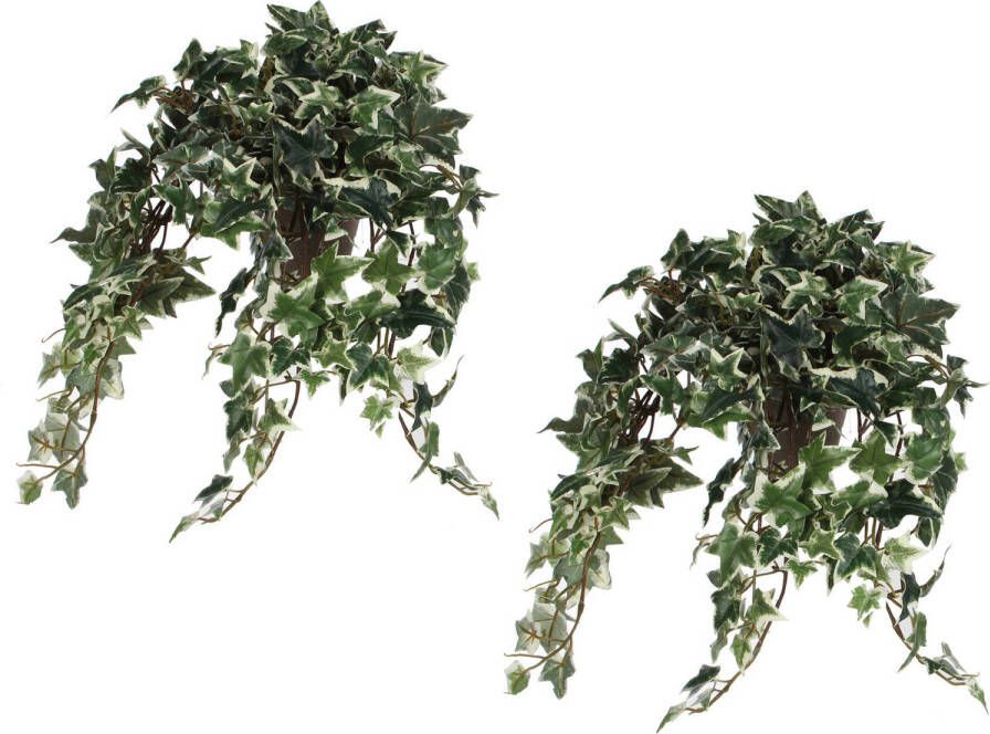 Mica Decorations 2x Hedera klimop kunstplanten groen in grijze sierpot L45 x B25 x H25 cm Kunstplanten