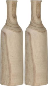 Mica Decorations 2x Houten vaas vazen fles bruin 47 x 14 cm rond Flesvormige decoratie vazen van paulownia hout 8 liter woondecoratie woonaccessoires Vazen