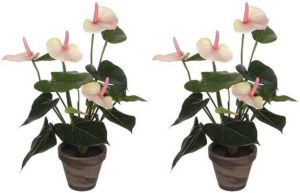 Mica Decorations 2x Kunstplanten anthurium lichtroze flamingoplant in pot 40 cm Kunstplanten