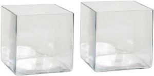 Mica Decorations 2x Lage vierkante vaas transparant glas 20 x 20 x 20 cm Accubak Glazen vazen Woonaccessoires Vazen