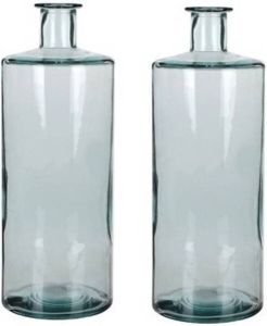 Mica Decorations 2x Fles vaas Guan 15 x 40 cm transparant gerecycled glas Home Deco vazen Woonaccessoires Vazen