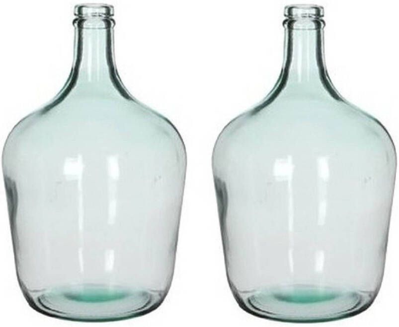 Mica Decorations 2x Fles vaas Diego 18 x 30 cm transparant gerecycled glas Home Deco vazen Woonaccessoires Vazen