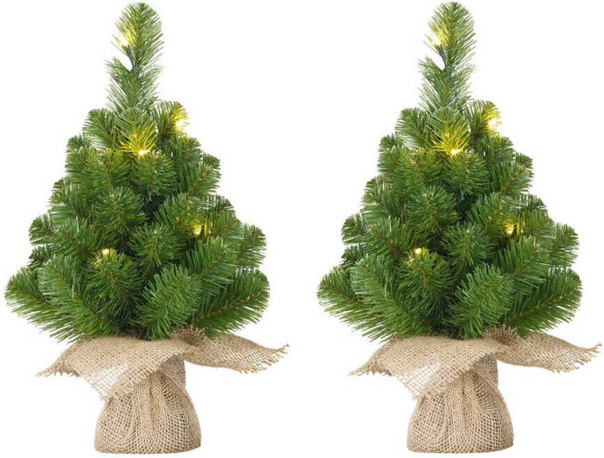 Mica Decorations 2x Mini kunst kerstboom met 15 LED lampjes 60 cm Kunstkerstboom