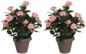 Mica Decorations 2x Roze rozen kunstplanten 33 cm in pot Kunstplanten