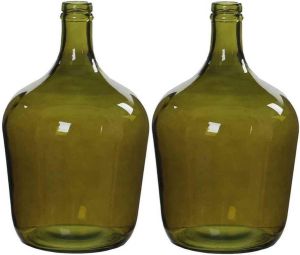 Mica Decorations 2x stuks fles vazen Diego 18 x 30 cm groen gerecycled glas Home Deco vazen Woonaccessoires Vazen