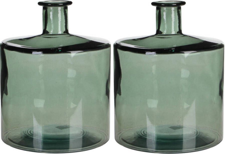 Mica Decorations 2x stuks fles vazen Guan H26 x D21 cm groen gerecycled glas Vazen