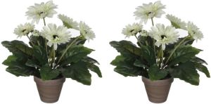 Mica Decorations 2x stuks gerbera kunstplanten wit in keramiek pot H35 cm Kunstplanten nepplanten met bloemen Kunstplanten