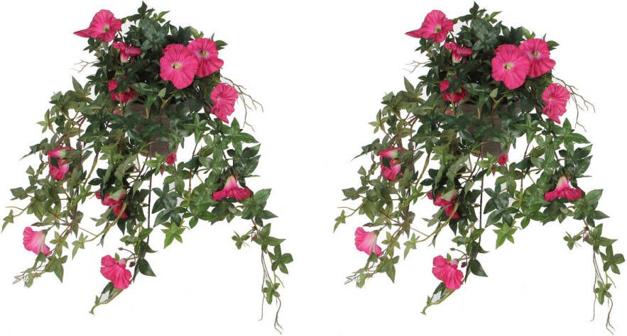 Mica Decorations 2x stuks groene Petunia donkerroze bloemen kunstplanten 50 cm Kunstplanten